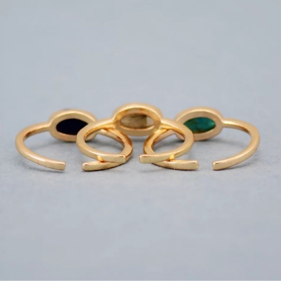 Adjustable Semi Precious Oval Stacked Ring Set of 3 - Picture 6 of 7